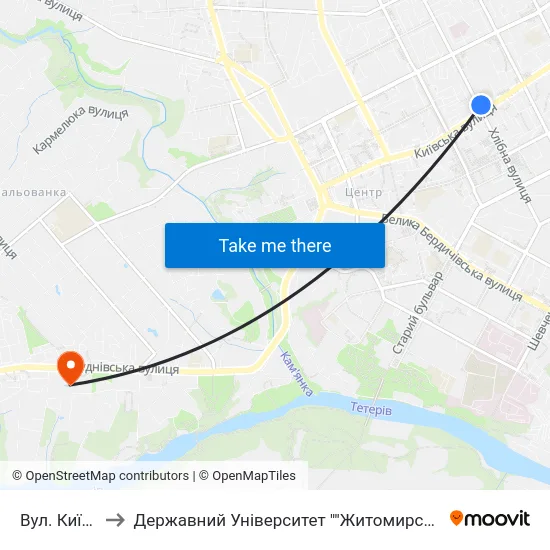 Вул. Київська to Державний Університет ""Житомирська Політехніка"" map