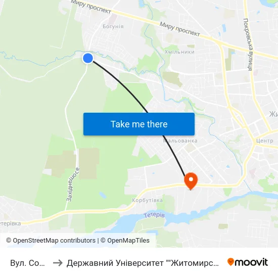 Вул. Соснова to Державний Університет ""Житомирська Політехніка"" map