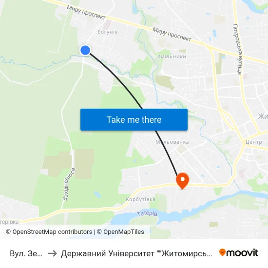 Вул. Зелена to Державний Університет ""Житомирська Політехніка"" map