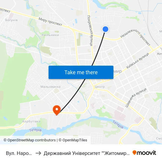 Вул. Народицька to Державний Університет ""Житомирська Політехніка"" map