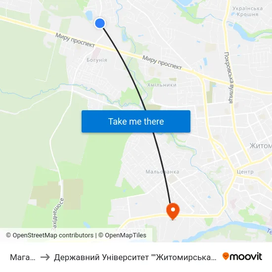 Магазин to Державний Університет ""Житомирська Політехніка"" map