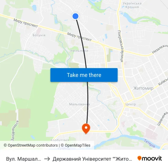 Вул. Маршала Рибалка to Державний Університет ""Житомирська Політехніка"" map
