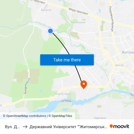Вул. Дачна to Державний Університет ""Житомирська Політехніка"" map