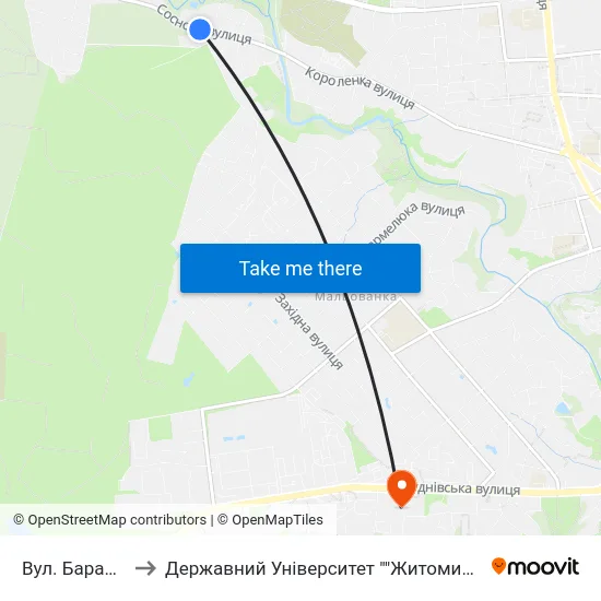 Вул. Барашівська to Державний Університет ""Житомирська Політехніка"" map