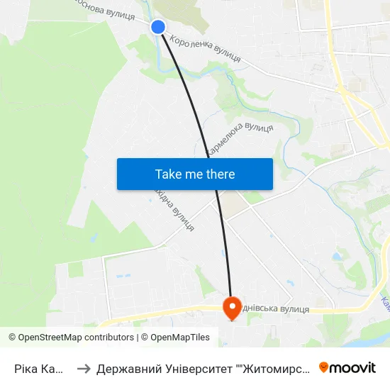 Ріка Кам'Янка to Державний Університет ""Житомирська Політехніка"" map