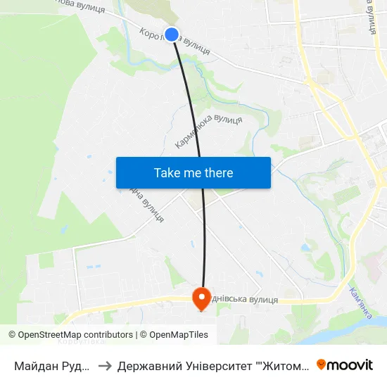 Майдан Руднянський to Державний Університет ""Житомирська Політехніка"" map