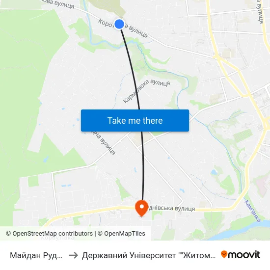Майдан Руднянський to Державний Університет ""Житомирська Політехніка"" map