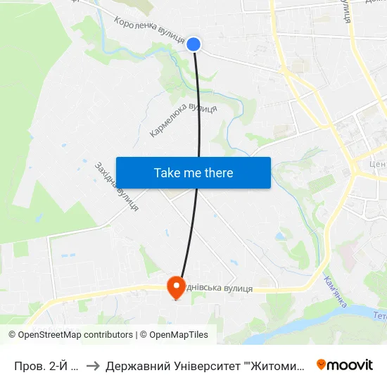 Пров. 2-Й Чехова to Державний Університет ""Житомирська Політехніка"" map