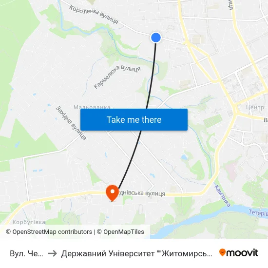 Вул. Чехова to Державний Університет ""Житомирська Політехніка"" map