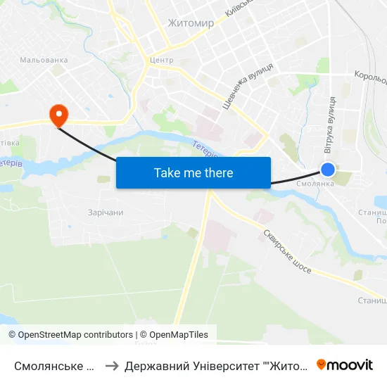 Смолянське Кладовище to Державний Університет ""Житомирська Політехніка"" map