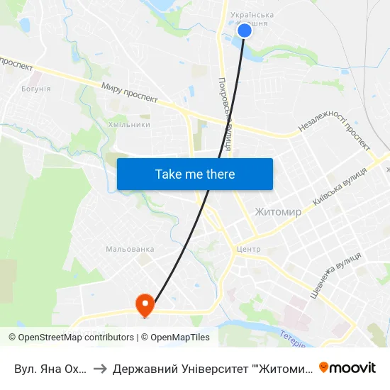 Вул. Яна Охоцького to Державний Університет ""Житомирська Політехніка"" map