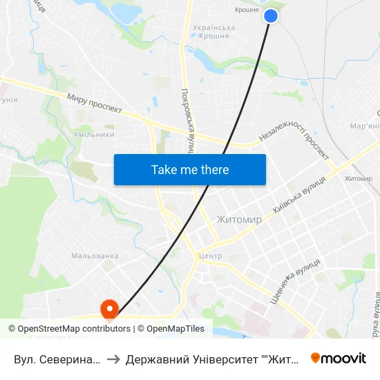 Вул. Северина Наливайка to Державний Університет ""Житомирська Політехніка"" map