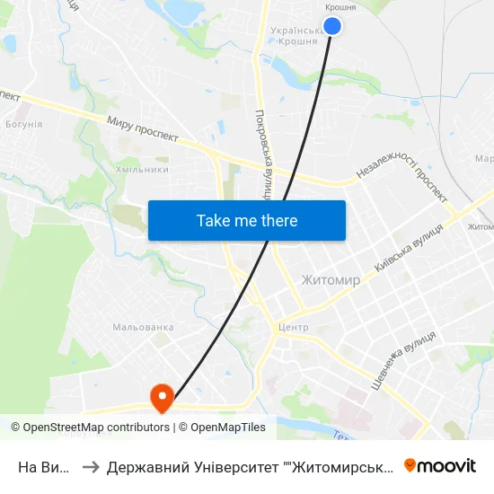 На Вимогу to Державний Університет ""Житомирська Політехніка"" map