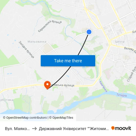 Вул. Маяковського to Державний Університет ""Житомирська Політехніка"" map
