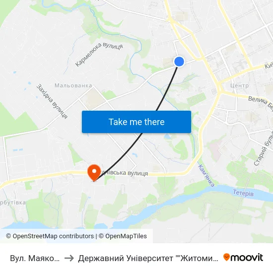 Вул. Маяковського to Державний Університет ""Житомирська Політехніка"" map