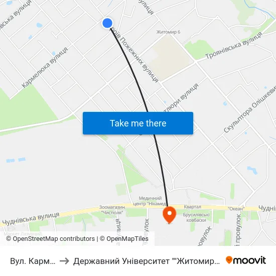 Вул. Кармелюка to Державний Університет ""Житомирська Політехніка"" map