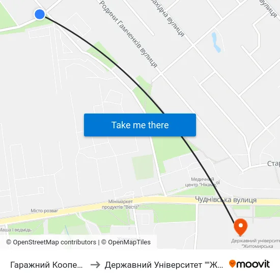 Гаражний Кооператив Корбутівка to Державний Університет ""Житомирська Політехніка"" map