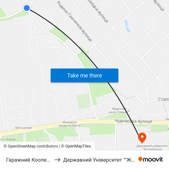 Гаражний Кооператив Корбутівка to Державний Університет ""Житомирська Політехніка"" map