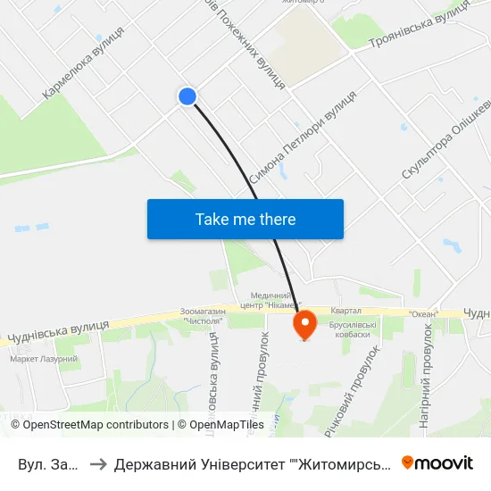 Вул. Західна to Державний Університет ""Житомирська Політехніка"" map