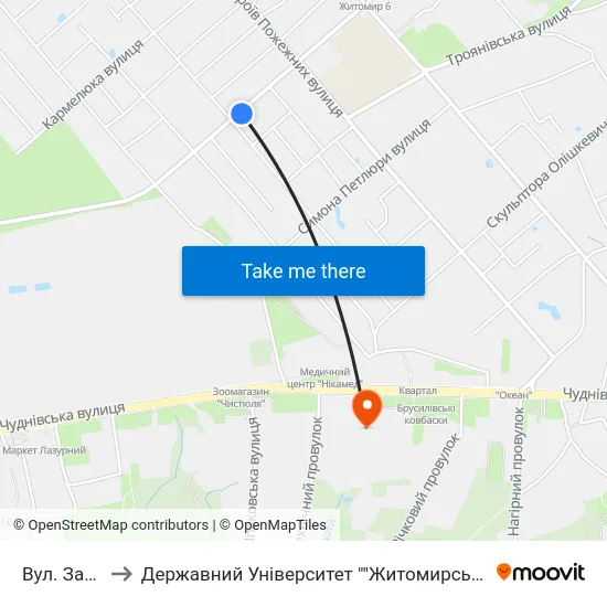 Вул. Західна to Державний Університет ""Житомирська Політехніка"" map