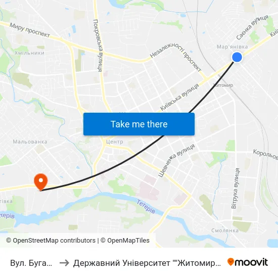Вул. Бугайченка to Державний Університет ""Житомирська Політехніка"" map