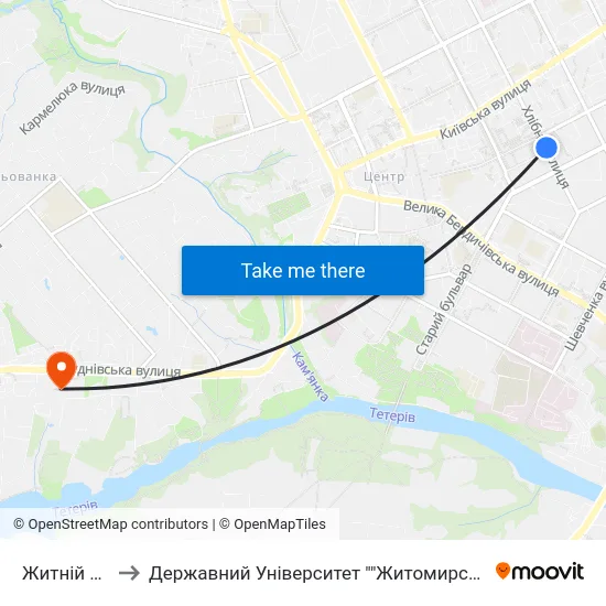 Житній Ринок to Державний Університет ""Житомирська Політехніка"" map