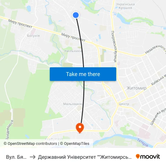 Вул. Бялика to Державний Університет ""Житомирська Політехніка"" map