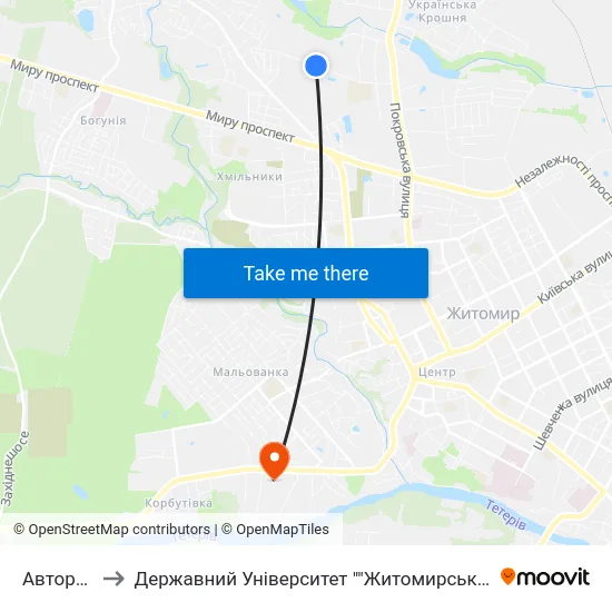 Авторинок to Державний Університет ""Житомирська Політехніка"" map