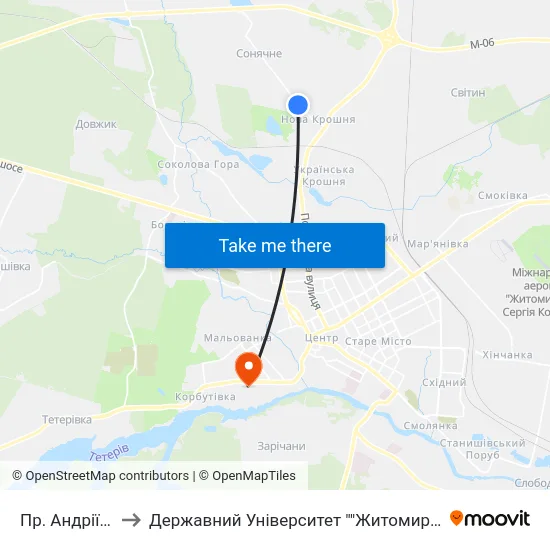 Пр. Андріївський to Державний Університет ""Житомирська Політехніка"" map