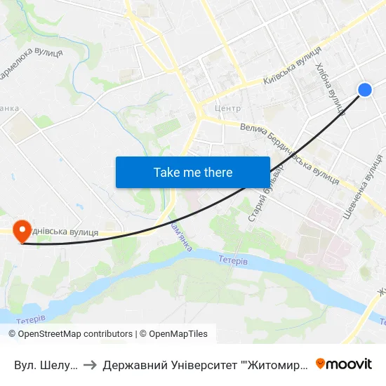 Вул. Шелушкова to Державний Університет ""Житомирська Політехніка"" map