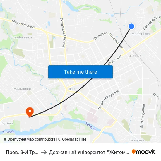 Пров. 3-Й Транзитний to Державний Університет ""Житомирська Політехніка"" map