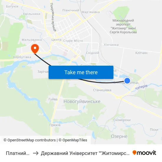 Платний Пляж to Державний Університет ""Житомирська Політехніка"" map