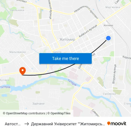 Автостоянка to Державний Університет ""Житомирська Політехніка"" map