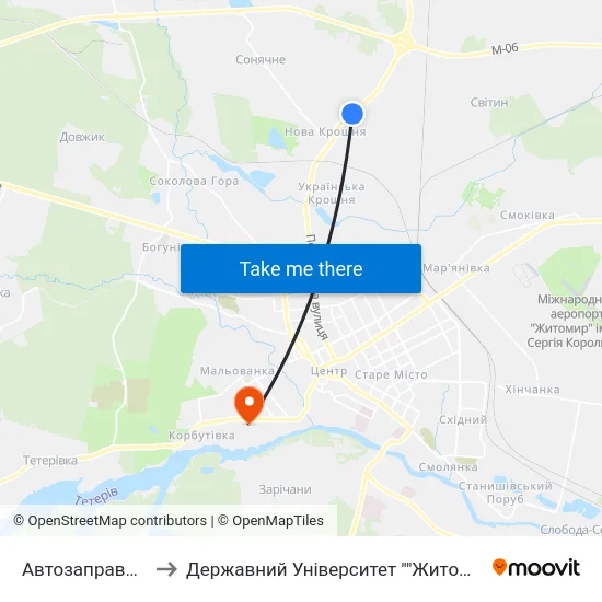 Автозаправна Станція to Державний Університет ""Житомирська Політехніка"" map