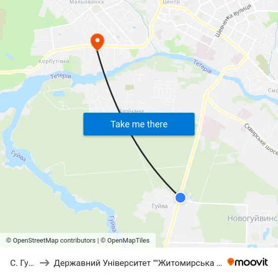 С. Гуйва to Державний Університет ""Житомирська Політехніка"" map