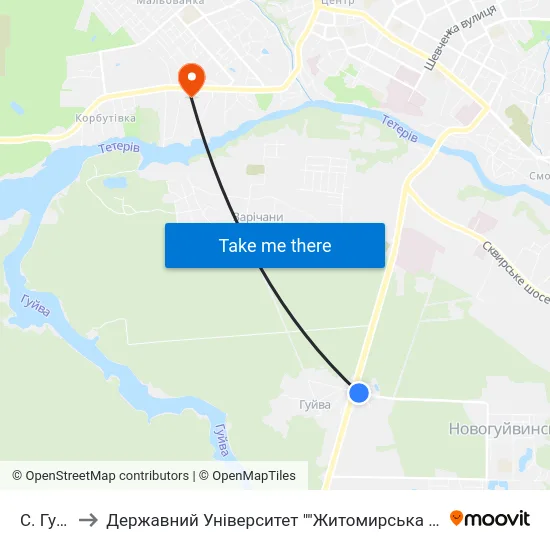 С. Гуйва to Державний Університет ""Житомирська Політехніка"" map
