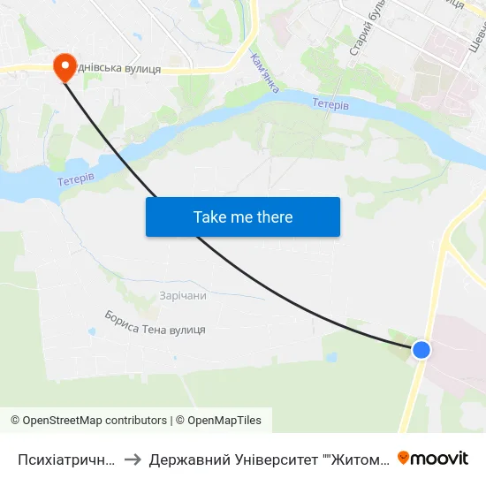 Психіатрична Лікарня to Державний Університет ""Житомирська Політехніка"" map