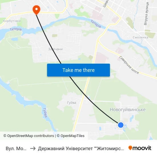 Вул. Моторна to Державний Університет ""Житомирська Політехніка"" map