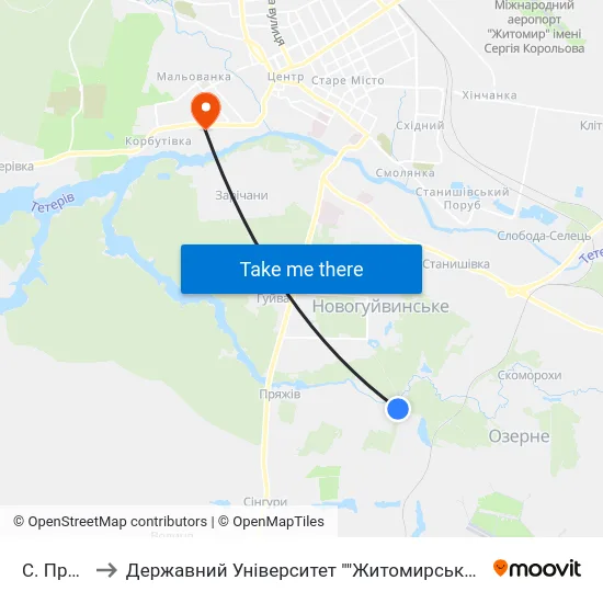 С. Пряжів to Державний Університет ""Житомирська Політехніка"" map