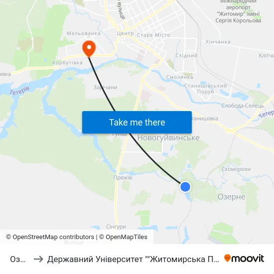 Озеро to Державний Університет ""Житомирська Політехніка"" map