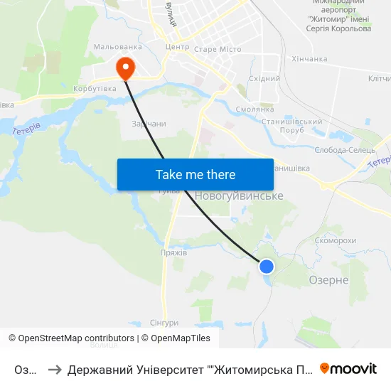Озеро to Державний Університет ""Житомирська Політехніка"" map
