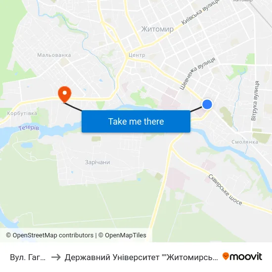 Вул. Гагаріна to Державний Університет ""Житомирська Політехніка"" map