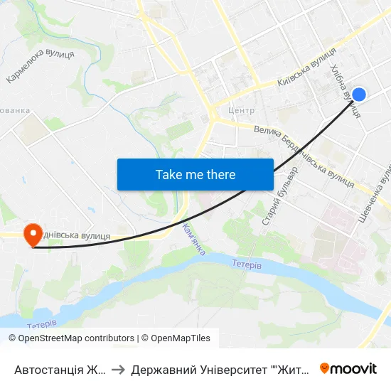 Автостанція Житній Ринок to Державний Університет ""Житомирська Політехніка"" map