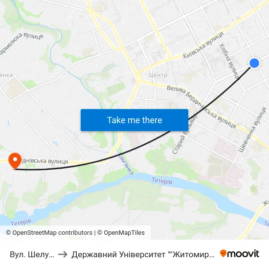 Вул. Шелушкова to Державний Університет ""Житомирська Політехніка"" map