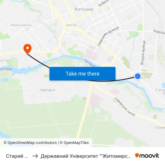 Старий Ринок to Державний Університет ""Житомирська Політехніка"" map