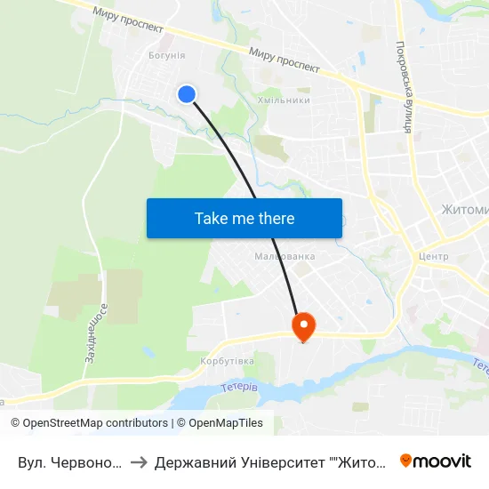 Вул. Червоноармійська to Державний Університет ""Житомирська Політехніка"" map