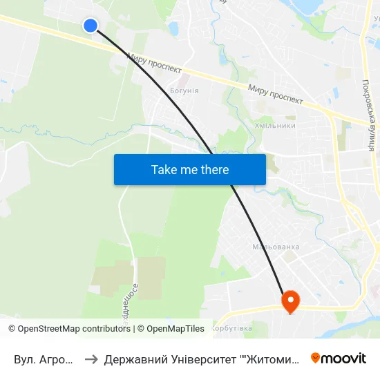 Вул. Агрономічна to Державний Університет ""Житомирська Політехніка"" map