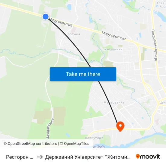 Ресторан Ялинка to Державний Університет ""Житомирська Політехніка"" map