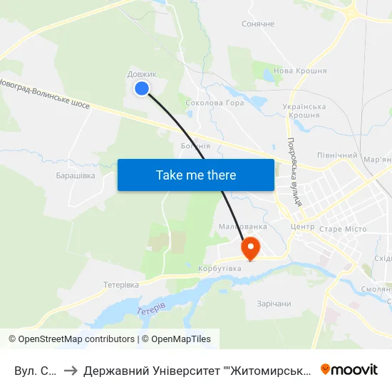 Вул. Сінна to Державний Університет ""Житомирська Політехніка"" map