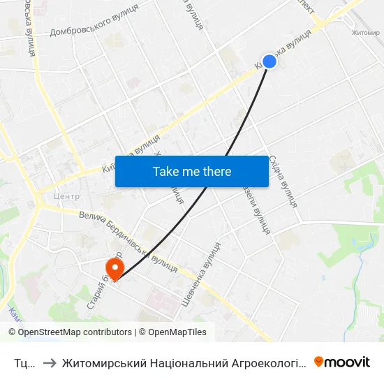 Тц Глобал to Житомирський Національний Агроекологічний Університет / Zhytomyr National Agroecological University map